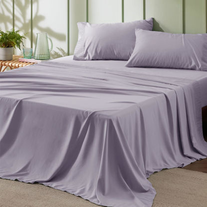 Picture of Bedsure Queen Sheet Set - 4 Pieces Soft Queen Size Sheets - Breathable & Cooling - Hotel Luxury - Easy Care Polyester Microfiber Bedding for Women, Men, Lavender