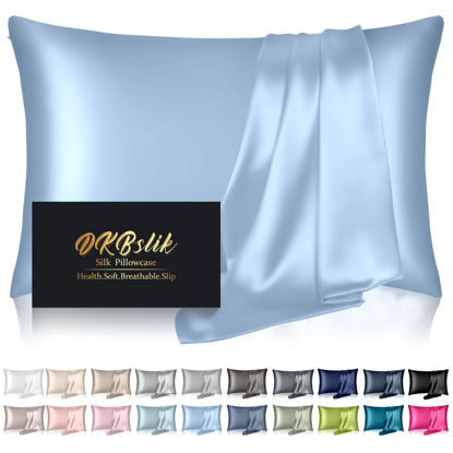 Picture of Silk Pillowcase for Hair and Skin, Mulberry Silk Pillow Cases Standard Size, Anti Acne Cooling Sleep Both Sides Natural Silk Satin Pillow Case Covers with Hidden Zipper, Gifts for Women Men, White