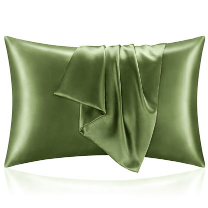 Picture of BEDELITE Satin Pillowcase for Hair and Skin, Super Soft and Cooling Similar to Silk Pillow Cases 2 Pack with Envelope Closure, Gift for Women Men(20"x30" Queen Size, Cedar Green)