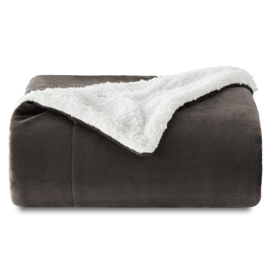 Picture of Bedsure Sherpa Fleece Throw Blanket Twin Size for Couch - Thick and Warm Blanket for Winter, Soft Fuzzy Plush Twin Blanket for All Seasons, Brown, 60x80 Inches
