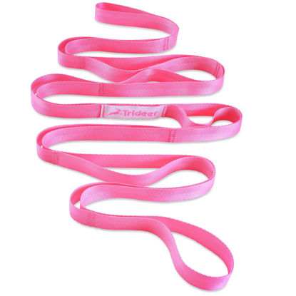 Picture of Trideer Stretching Strap Yoga Strap Physical Therapy for Home Workout, Exercise, Pilates and Gymnastics, 10 Loops Non-Elastic Stretch Bands with Aesthetic Packaging for Women & Men (Pink)