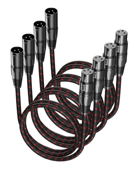 Picture of VANDESAIL XLR Cables 3 FT 4 Pack, XLR Microphone Cable Male to Female Nylon Braided 3 Pin XLR to XLR Cable Compatible with Microphones, Mixer, Speaker Systems and More, Black-Red, Q-MCR-3FT-4P-01