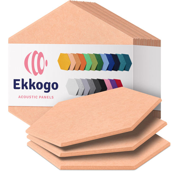 Picture of Ekkogo Acoustic Panels 12-Pack Soundproof Wall Panels 14''X13''X0.4'' Sound Panels High Density Sound Dampening Panels - [Peach Beige Hexagon]