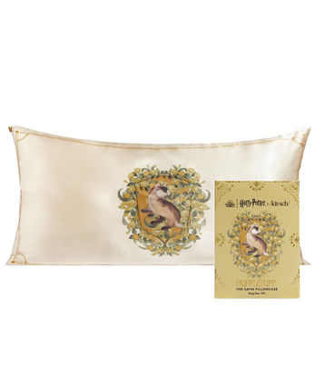 Picture of Kitsch x Harry Potter Hufflepuff Satin Pillowcase with Zipper for Hair & Skin - Double-Sided, Softer Than Silk, Wrinkle-Free, Machine Washable, Frizz Control, Breakout Prevention - King Size (19x36)