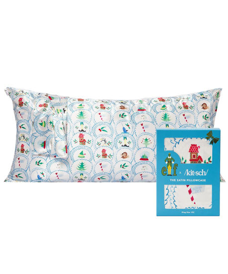 Picture of Kitsch x Elf North Pole - Satin Pillowcase with Zipper for Hair & Skin - Softer Than Silk, Cooling Pillow case, Wrinkle-Free, Machine Washable, King Size (19x36)