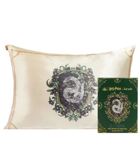 Picture of Kitsch x Harry Potter Slytherin Satin Pillowcase with Zipper for Hair & Skin - Double-Sided, Softer Than Silk, Wrinkle-Free, Machine Washable, Frizz Control, Breakout Prevention - Queen/Standard