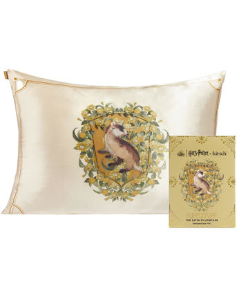Picture of Kitsch x Harry Potter Hufflepuff Satin Pillowcase with Zipper for Hair & Skin - Double-Sided, Softer Than Silk, Wrinkle-Free, Machine Washable, Frizz Control, Breakout Prevention - Queen/Standard