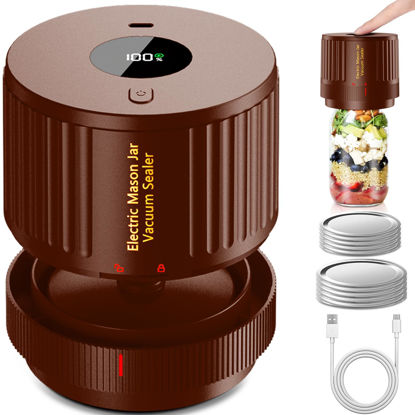 Picture of LOVE MOMENT Electric Mason Jar Vacuum Sealer Kit for Wide Mouth and Regular Mouth Mason Jar - Brown