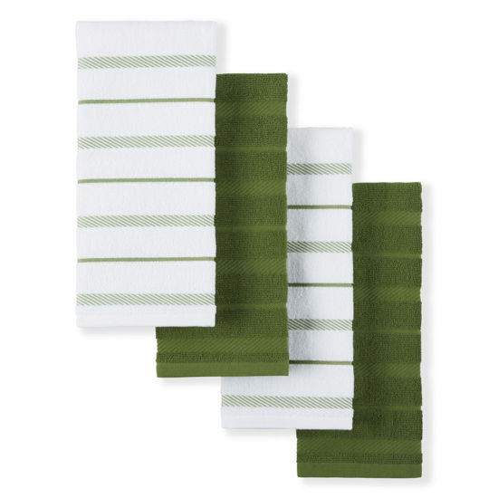Picture of KitchenAid Albany Kitchen Towel 4-Pack Set, Matcha Green/White, 16"x26"