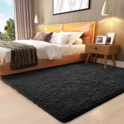 Picture of Ophanie 3x5 Black Rugs for College Dorm, Bedroom Small Area Rug, Non-Slip Fluffy Shaggy Bedside Soft Shag Fuzzy Plush Carpet for Kids Boys Teen Home Decor Aesthetic, Nursery