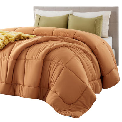 Picture of Bedsure Comforter Duvet Insert - Quilted Comforters King Size, All Season Duvet, Down Alternative Bedding, with 8 Tabs, Gifts for Women/Men, Burnt Orange, King 90 x 102 Inches