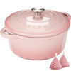 Picture of Overmont Enameled Cast Iron Dutch Oven - 5.5QT Pot with Lid Cookbook & Cotton Potholders - Heavy-Duty Cookware for Braising, Stews, Roasting, Bread Baking pink