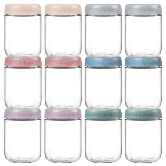 Picture of NETANY 12-pack 16oz Glass jars with Airtight Lids, Overnight Oats Containers with Lids, Wide mouth Mason Salad jars, Glass Food Storage Containers for Snacks Yogurt Spice Sugar