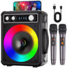 Picture of VOSOCO Karaoke Machine, Portable Bluetooth Karaoke Speaker with 2 Wireless Microphones, PA System for Adults Kids with LED Lights, Supports REC/FM/AUX/USB/TF for Home Party