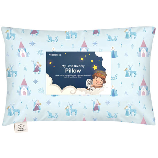 Picture of Toddler Pillow with Pillowcase - 13x18 My Little Dreamy Pillow, Organic Cotton Toddler Pillows for Sleeping, Kids Pillow, Travel Pillows, Mini Pillow,Nursery Pillow,Toddler Bed Pillow(Enchanted Frost)