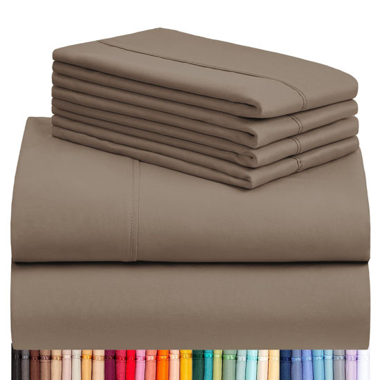 Picture of LuxClub 6 PC Full Sheet Set, Breathable Luxury Bed Sheets, Deep Pockets 18" Eco Friendly Wrinkle Free Cooling Bed Sheets Machine Washable Hotel Bedding Silky Soft - Dark Khaki Full