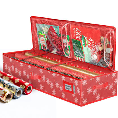 Picture of Premium Wrapping Paper Storage Container -Durable Material 600D tear-proof - Fits up to 27 Paper Rolls -Extra Pockets for Ribbons & Bows. Underbed Gift Wrap Organizer, Ideal for Holiday Christmas, etc