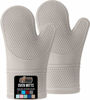 Picture of Gorilla Grip BPA-Free Soft Silicone Oven Mitts, Heat and Slip Resistant Thick Cotton Lined Cooking Mitt Set, Long Flexible Potholders Protect Hands, Kitchen Essential Waterproof Gloves, 12.5" Almond