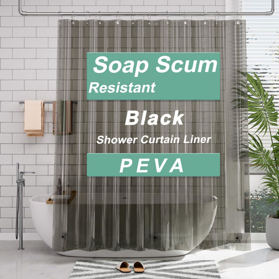 Picture of AmazerBath 72x78 Long Shower Curtain Liner, Clear Black Plastic Shower Curtain Liner, Waterproof PEVA Shower Liner, Cute Lightweight Shower Curtains for Bathroom with 3 Magnets & Rustproof Grommets