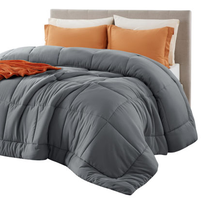 Picture of Bedsure Comforter Duvet Insert - Quilted Comforters Queen Size, All Season Duvet, Down Alternative Bedding Comforter with Tabs(Grey,Queen 88"x88")