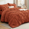 Picture of Bedsure California King Comforter Set Burnt Orange - Bed in a Bag California King Size 7 Pieces, Pintuck Bed Set Gift for Family, Pinch Pleat Burnt Orange Comforter with Sheets, Pillowcases & Shams