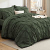 Picture of Bedsure Queen Comforter Set Olive Green - Bed in a Bag Queen Size 7 Pieces, GentleSoft™ Pintuck Bed Set Gift for Family, Pinch Pleat Olive Green Comforter with Sheets, Pillowcases & Shams