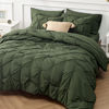 Picture of Bedsure Queen Comforter Set Olive Green - Bed in a Bag Queen Size 7 Pieces, GentleSoft™ Pintuck Bed Set Gift for Family, Pinch Pleat Olive Green Comforter with Sheets, Pillowcases & Shams