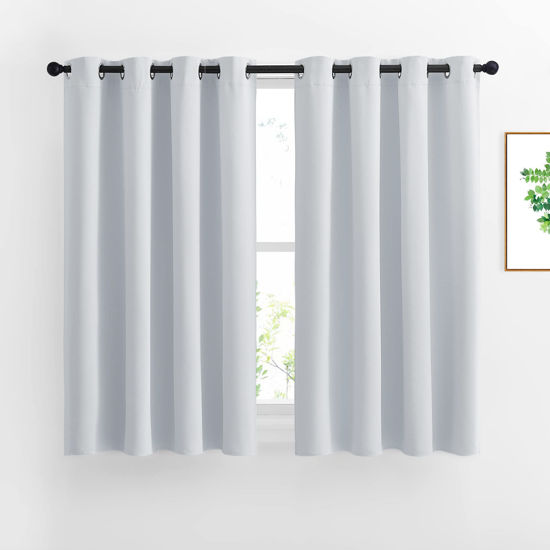Picture of NICETOWN Room Darkening Curtains for Living Room - Window Treatment Thermal Insulated Grommet Room Darkening Panels/Drapes for Bedroom (Light Grey=Greyish White, 2 Panels, 52 by 45)
