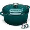 Picture of Overmont Enameled Cast Iron Dutch Oven - 5.5QT Pot with Lid Cookbook & Cotton Potholders - Heavy-Duty Cookware for Braising, Stews, Roasting, Bread Baking bottle green