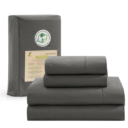 Picture of LANE LINEN 100% Organic Cotton Twin XL Sheets Set 3-Piece Pure Percale Soft Bedding Breathable Fits Mattress Upto 15" Deep - Charcoal