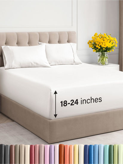 Picture of Extra Deep Twin Sheet Set - 4 Piece Breathable and Cooling Sheets - Hotel Luxury Bed Sheets Set - Easy Fit - Soft, Wrinkle Free and Comfy Sheets Set - Antique White Sheet Set with Extra Deep Pockets