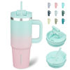 Picture of BJPKPK 30 oz Stainless Steel Tumbler With Handle Insulated Tumblers With 2 Straw Travel Coffee Mug With Lid,Bubble Gum