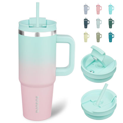 Picture of BJPKPK 30 oz Stainless Steel Tumbler With Handle Insulated Tumblers With 2 Straw Travel Coffee Mug With Lid,Bubble Gum