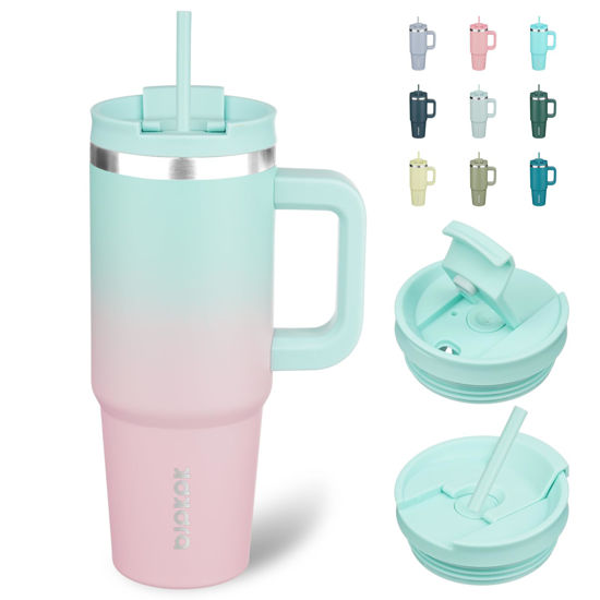 Picture of BJPKPK 30 oz Stainless Steel Tumbler With Handle Insulated Tumblers With 2 Straw Travel Coffee Mug With Lid,Bubble Gum