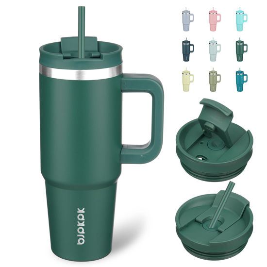 Picture of BJPKPK Insulated Tumblers With Handle And Straw 30 oz Stainless Steel Tumbler Cups With Lid,Army Green