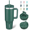 Picture of BJPKPK 40 oz Stainless Steel Tumbler With Handle Insulated Tumblers With 2 Straw Travel Coffee Mug With Lid,Army Green