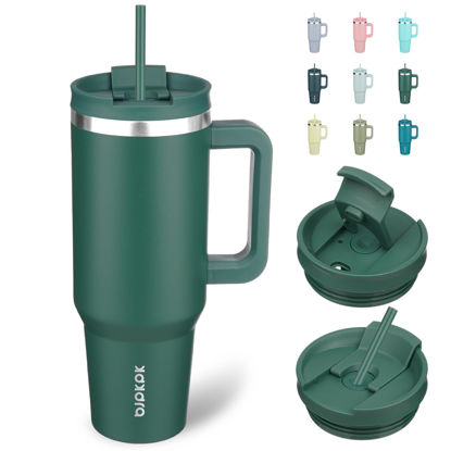 Picture of BJPKPK 40 oz Stainless Steel Tumbler With Handle Insulated Tumblers With 2 Straw Travel Coffee Mug With Lid,Army Green