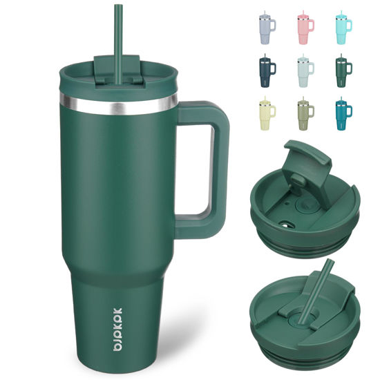 Picture of BJPKPK 40 oz Stainless Steel Tumbler With Handle Insulated Tumblers With 2 Straw Travel Coffee Mug With Lid,Army Green