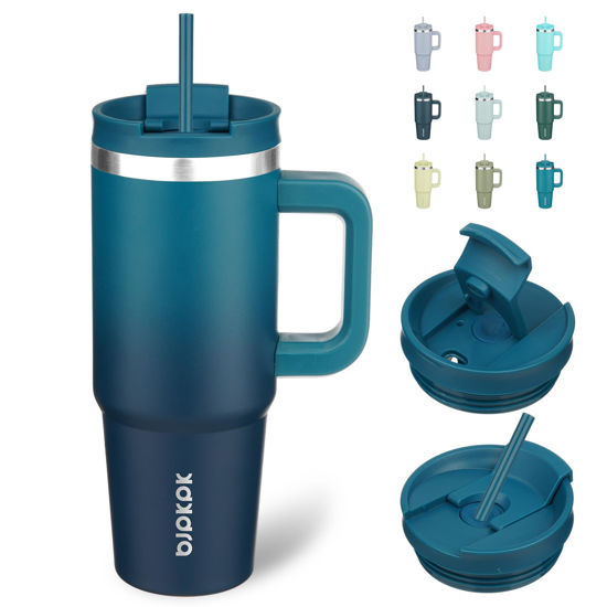 Picture of BJPKPK Tumbler With Handle And Straw 30oz Insulated Tumbler Cups With Lid Stainless Steel Travel Coffee Mug,Indigo Black