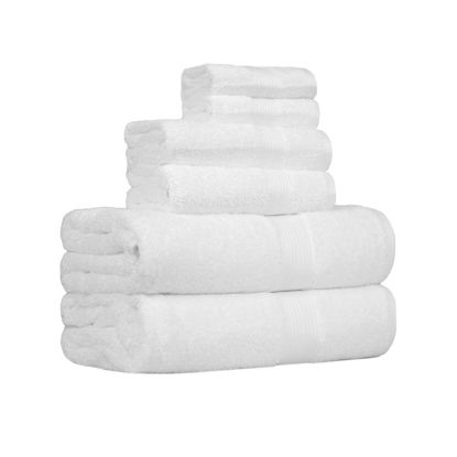 Picture of Amazon Basics 6 Piece Oversized Fade resistant Towel set, 100% Cotton towels for bathroom, soft and absorbent, 2 Bath Towels, 2 Hand Towels and 2 Washcloths bathroom towel set, White