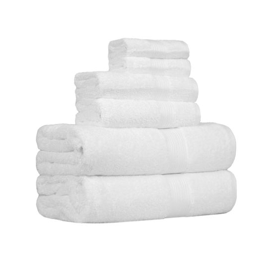 Picture of Amazon Basics 6 Piece Oversized Fade resistant Towel set, 100% Cotton towels for bathroom, soft and absorbent, 2 Bath Towels, 2 Hand Towels and 2 Washcloths bathroom towel set, White
