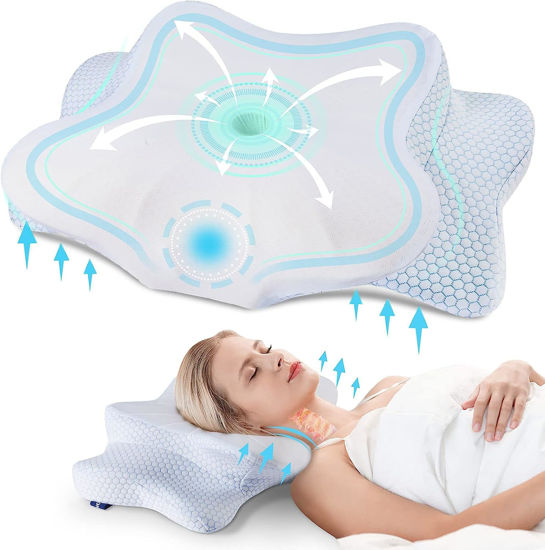 Picture of DONAMA Cervical Pillow for Neck Pain Relief,Contour Memory Foam Pillow,Ergonomic Orthopedic Neck Support Pillow for Side,Back and Stomach Sleepers with Breathable Pillowcase-Blue