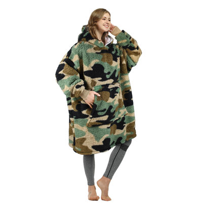 Picture of Catalonia Oversized Hoodie Blanket Sweatshirt, Super Soft Warm Comfortable Sherpa Giant Pullover with Large Front Pocket for Adults Men Women Teenagers Kids Wife Girlfriend, Green Camouflage