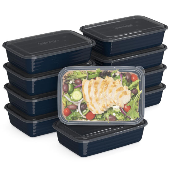 Picture of Bentgo 20-Piece Lightweight, Durable, Reusable BPA-Free 1-Compartment Containers - Microwave, Freezer, Dishwasher Safe - Navy Blue