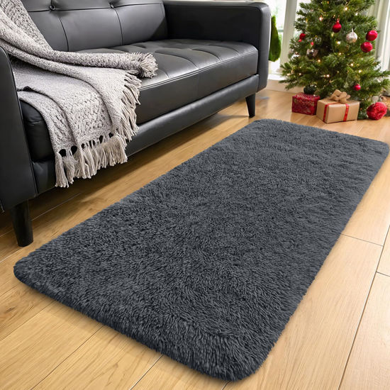 Picture of OLANLY 2x4 Machine Washable Runner Rugs for Hallway, Soft Fluffy Shaggy Bedside Rugs for Bedroom, Living Room, Indoor Floor Carpet for Kids Girls and Boys, Nursery Rooms, Home Decor Aesthetic, Grey