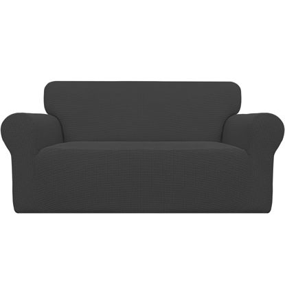 Picture of Easy-Going Stretch Oversized Loveseat Slipcover 1-Piece Sofa Cover Furniture Protector Couch Soft with Elastic Bottom for Kids Polyester Spandex Jacquard Fabric Small Checks Dark Gray