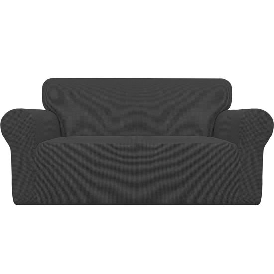 Picture of Easy-Going Stretch Oversized Loveseat Slipcover 1-Piece Sofa Cover Furniture Protector Couch Soft with Elastic Bottom for Kids Polyester Spandex Jacquard Fabric Small Checks Dark Gray