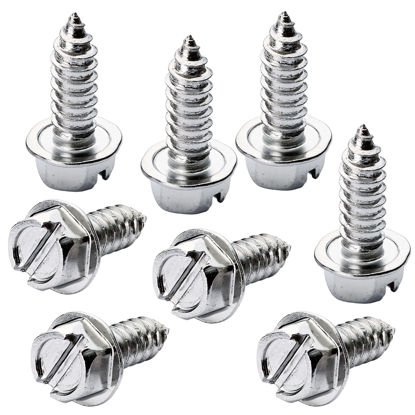 Picture of Chrome License Plate Screw Kit - Set of 8 Stainless Steel Fasteners for License Plates, Frames, and Covers on Domestic Cars, Trucks, Vans, SUVs - Rustproof, Self Tapping Mounting Bolts (Chrome Plated)