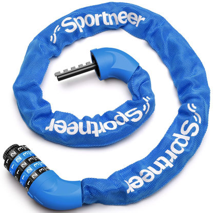 Picture of Sportneer Bike Lock: 5 Digit Combination High Security Anti Theft Bike Chain Lock - 3.2/3.6/4ft Heavy Duty Resettable Keyless Bicycle Lock for Bike, Motorcycle, Scooter, Door & Gate - 6mm Thick