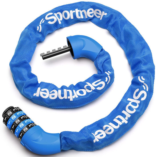 Picture of Sportneer Bike Lock: 5 Digit Combination High Security Anti Theft Bike Chain Lock - 3.2/3.6/4ft Heavy Duty Resettable Keyless Bicycle Lock for Bike, Motorcycle, Scooter, Door & Gate - 6mm Thick
